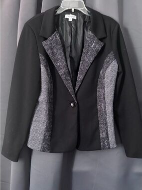 Black Pattern-Accent Women's Blazer Jacket - Dress Barn - L